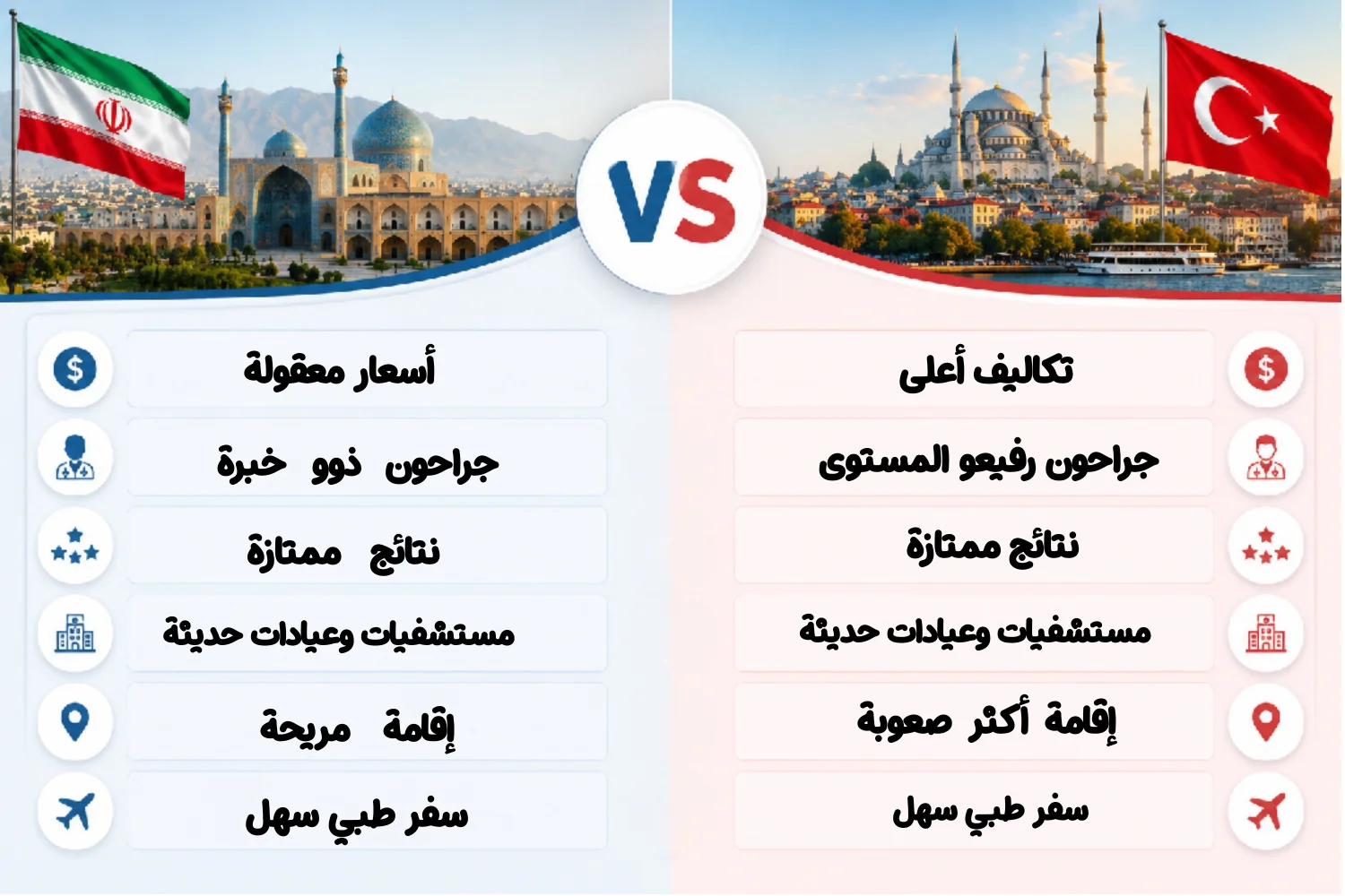 مقارنة عمليات التجميل في تركيا وإيران