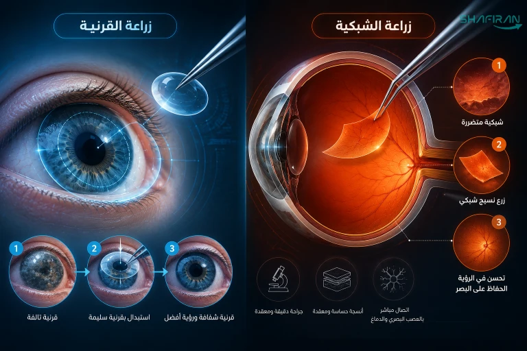 الفرق بين زراعة الشبكية وزراعة القرنية