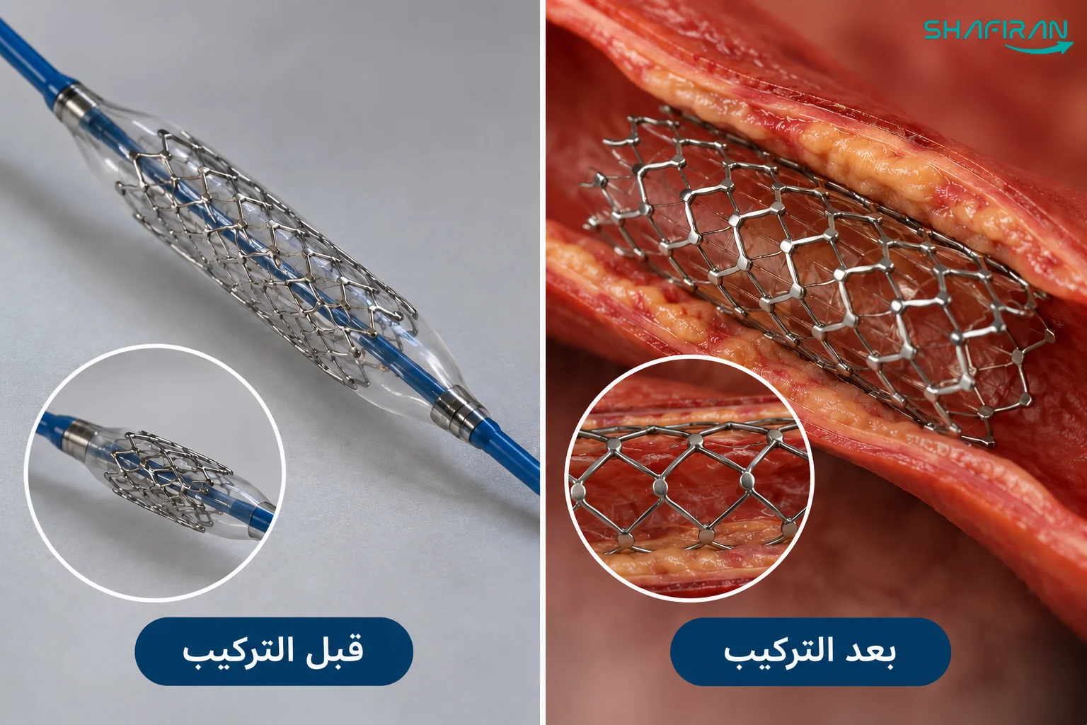 شكل دعامة القلب قبل وبعد التركيب